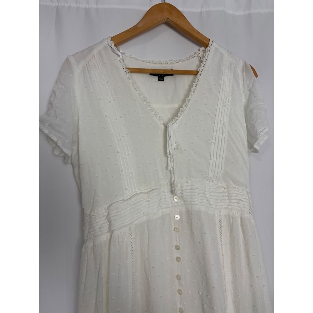 Lulus White Swiss Dot Maxi Dress Cottagecore Button Front Boho Lace‎ Trim Large - Picture 2 of 13